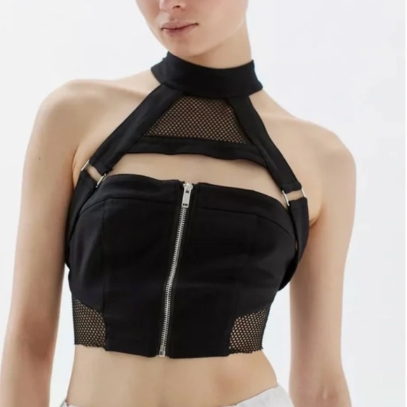 UO Axel Mesh Hardware Cropped Crop Hipster Hippie Art Goth Punk Chic Party Top - Picture 1 of 4